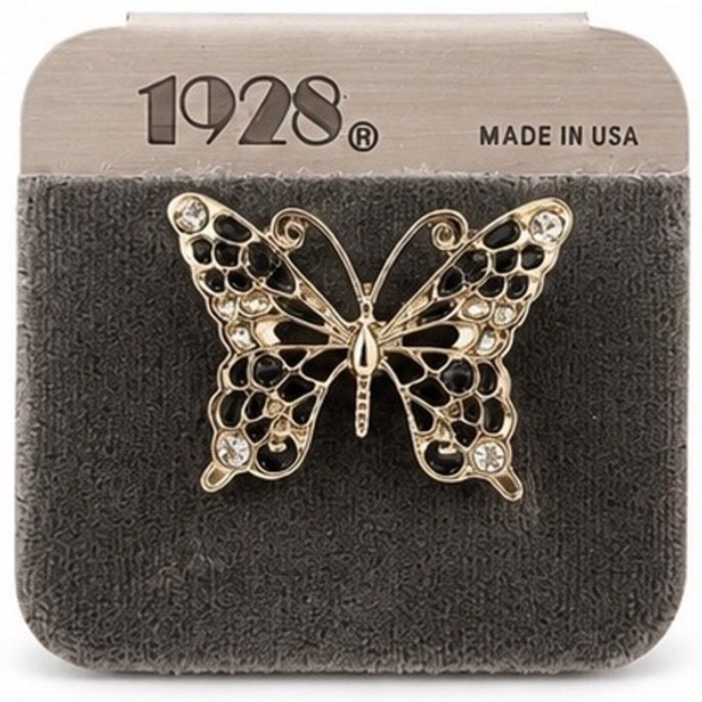 1928 Jewelry Enamel Gold Tone Butterfly Filigree Brooch Pin Made in USA NEW